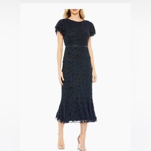 NWT- MAC DUGGAL - Black Beaded Midi Dress- size 4
